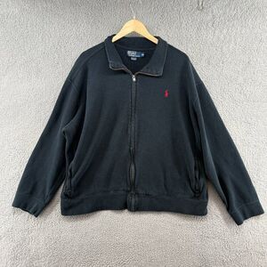 Polo by Ralph Lauren Full Zip Sweatshirt Black Red Pony Logo XXL Vintage Cotton